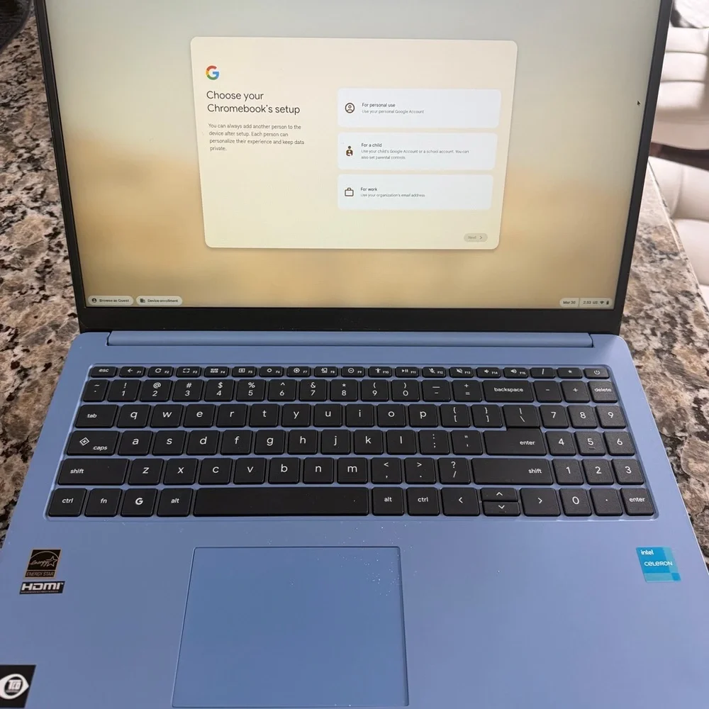 ASUS Light Blue Chromebook Laptop - Slim Top-Load Design